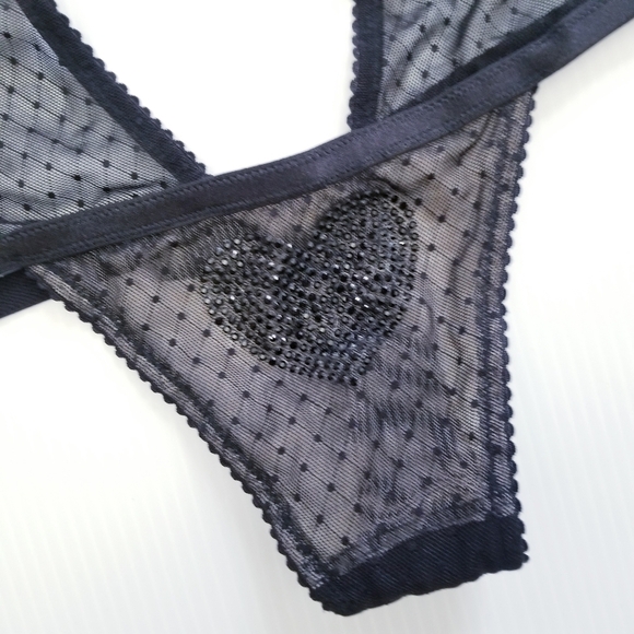 VICTORIA'S SECRET Very Sexy Black Mesh Heart Rhinestones Teddy Size Small - Picture 9 of 16